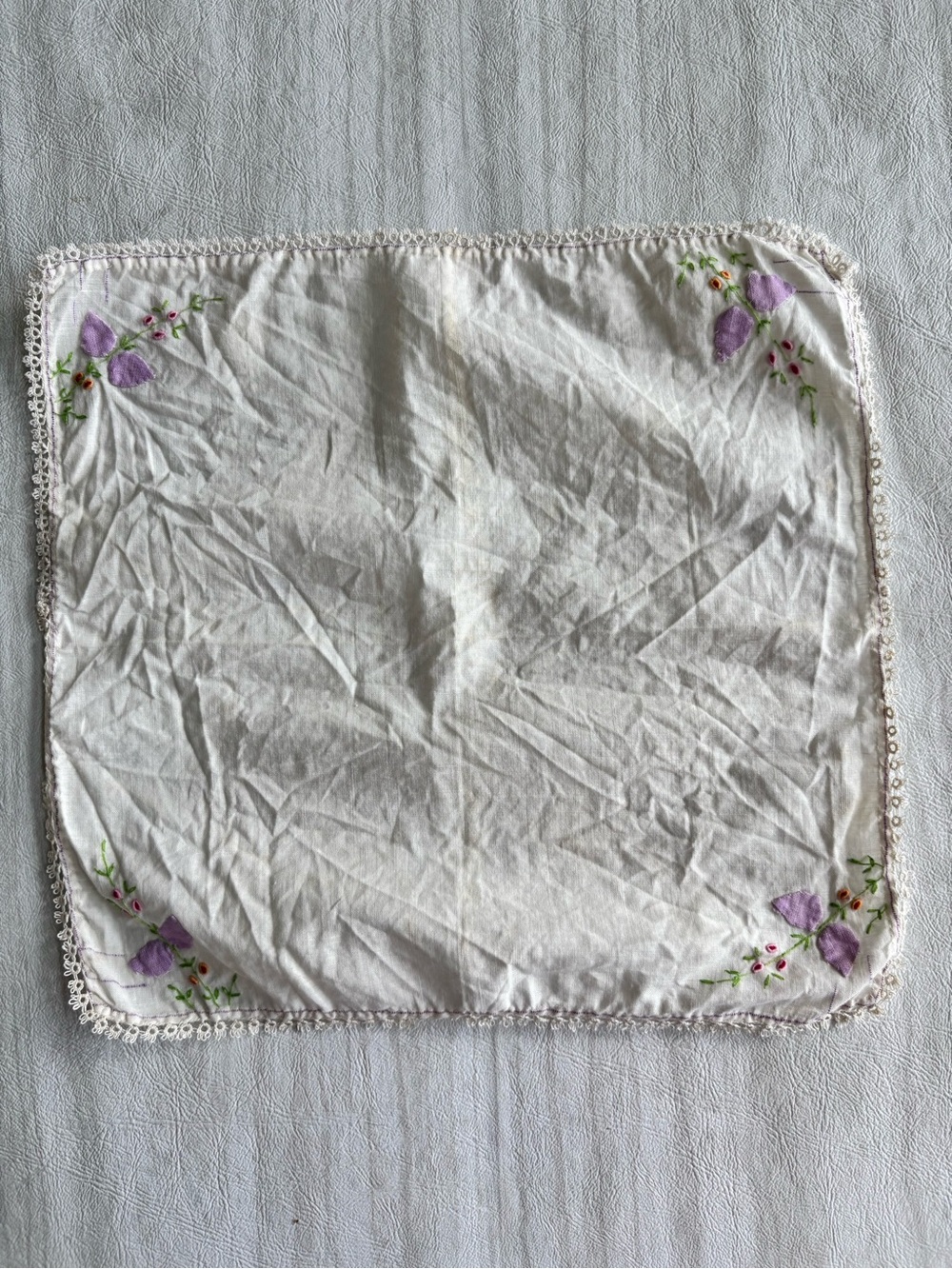 Vintage Embroidered Handkerchief Lot of 7 Floral Lace White Linen Cotton - Picture 7 of 16